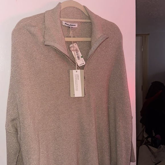 Tommy Bahama Sweaters - NWT. Woman’s Sparkling Tommy Bahama 1/4 zip sweater. In a cream color. Size XL.